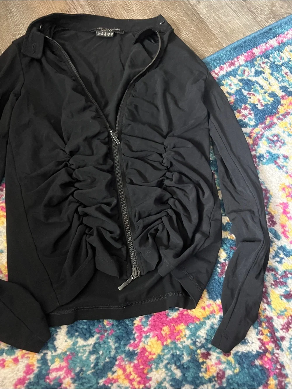 Isabel de Pedro Women's Black Ruched Zip-Front Jacket